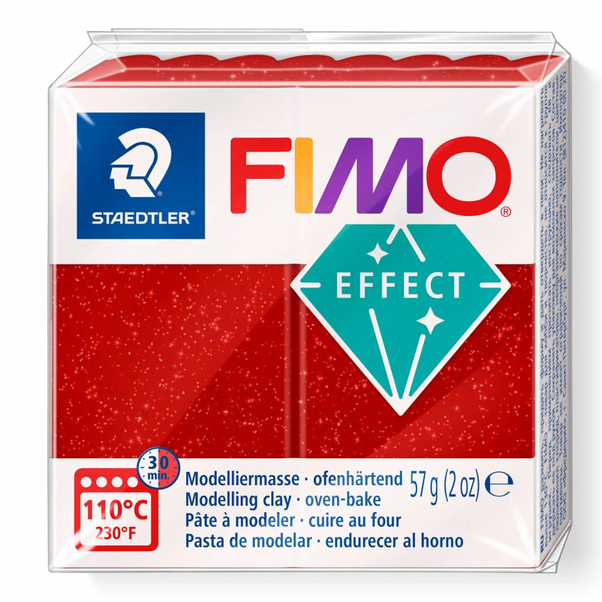 Fimo Effect Knete - Glitterfarbe rot, Modelliermasse 56g